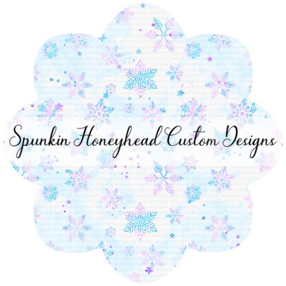 Round 45 - Winter Wonderland - Snowflakes Multi on White/Icy Blue Swirls